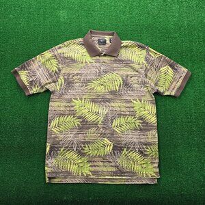 Izod Golf Polo Shirt Mens Medium Floral Short Sleeve Vintage Leaf All Over Print